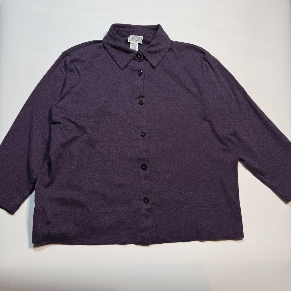Jennifer Moore Button Up Shirt Womens 1X Purple Collared 3/4 Sleeve Knit Top